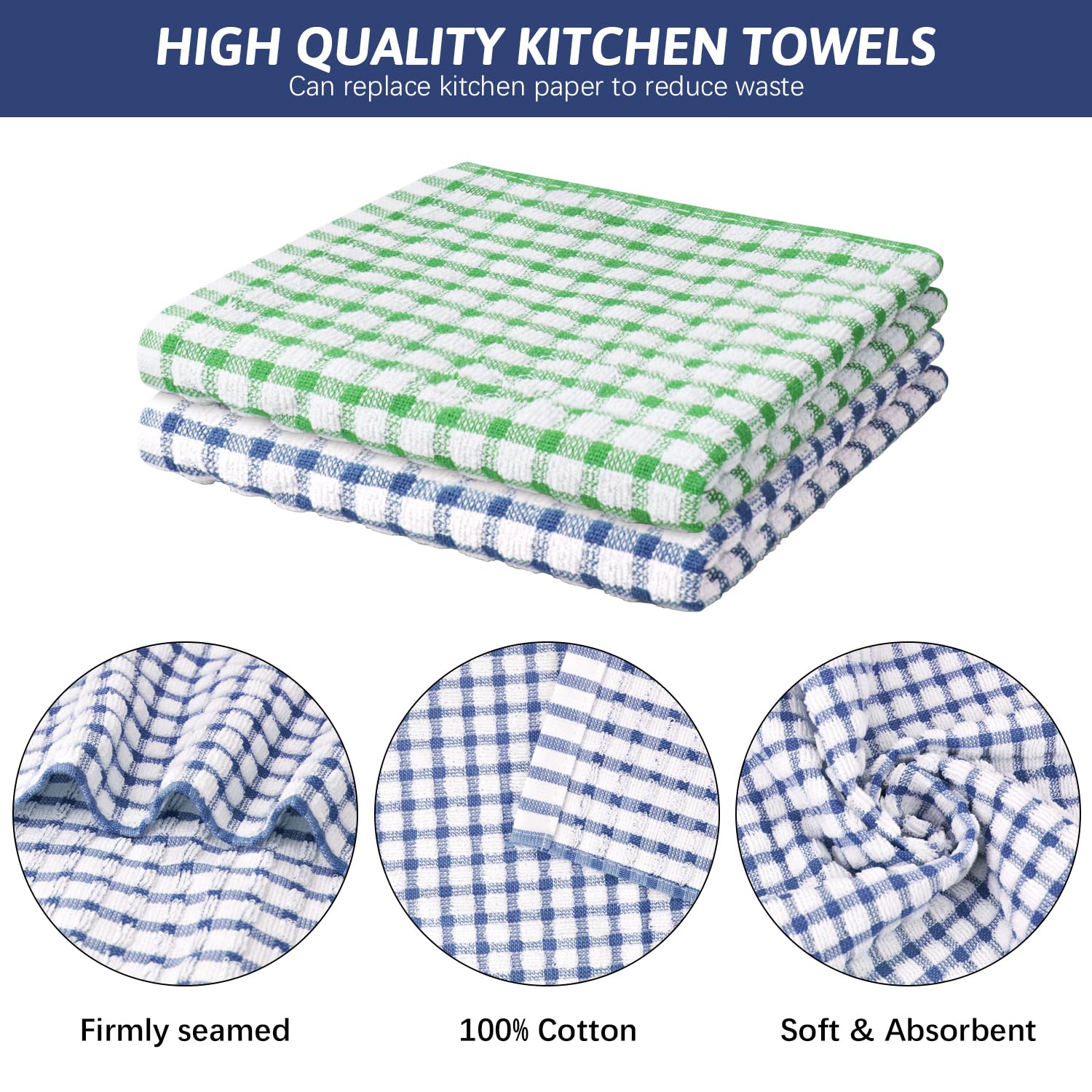 Nialnant 8 Strofinacci Da Cucina In Cotone A Quadri Scozzesi Grigi - Super Assorbenti E Morbidi, Con Gancio