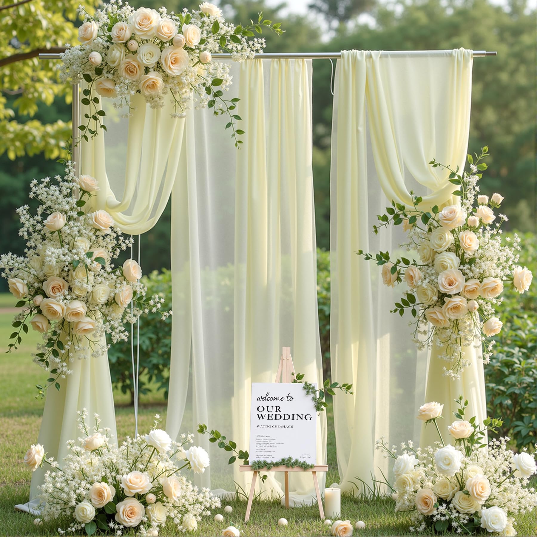 Wedding Arch Draping Fabric, 2 Panels 18FT Ivory Sheer Backdrop Curtain Chiffon Fabric Drapery Voile Scarf Draping Panels for Wedding Archway Ceremony Curtain Valance Party Decoration