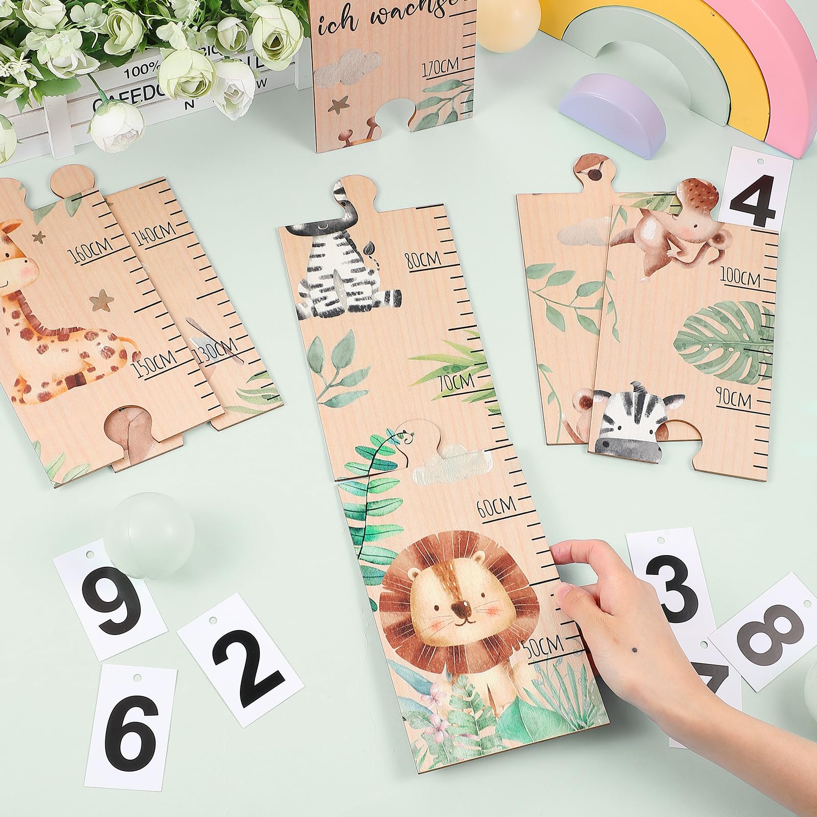 Toises pour Bébé Toise pour Enfant en Bois Tableau de Mesures pour Bébé Cadeau de Naissance Toise Murale Hurra Ich Wachse Décoration de Chambre(Animaux de Forêt)