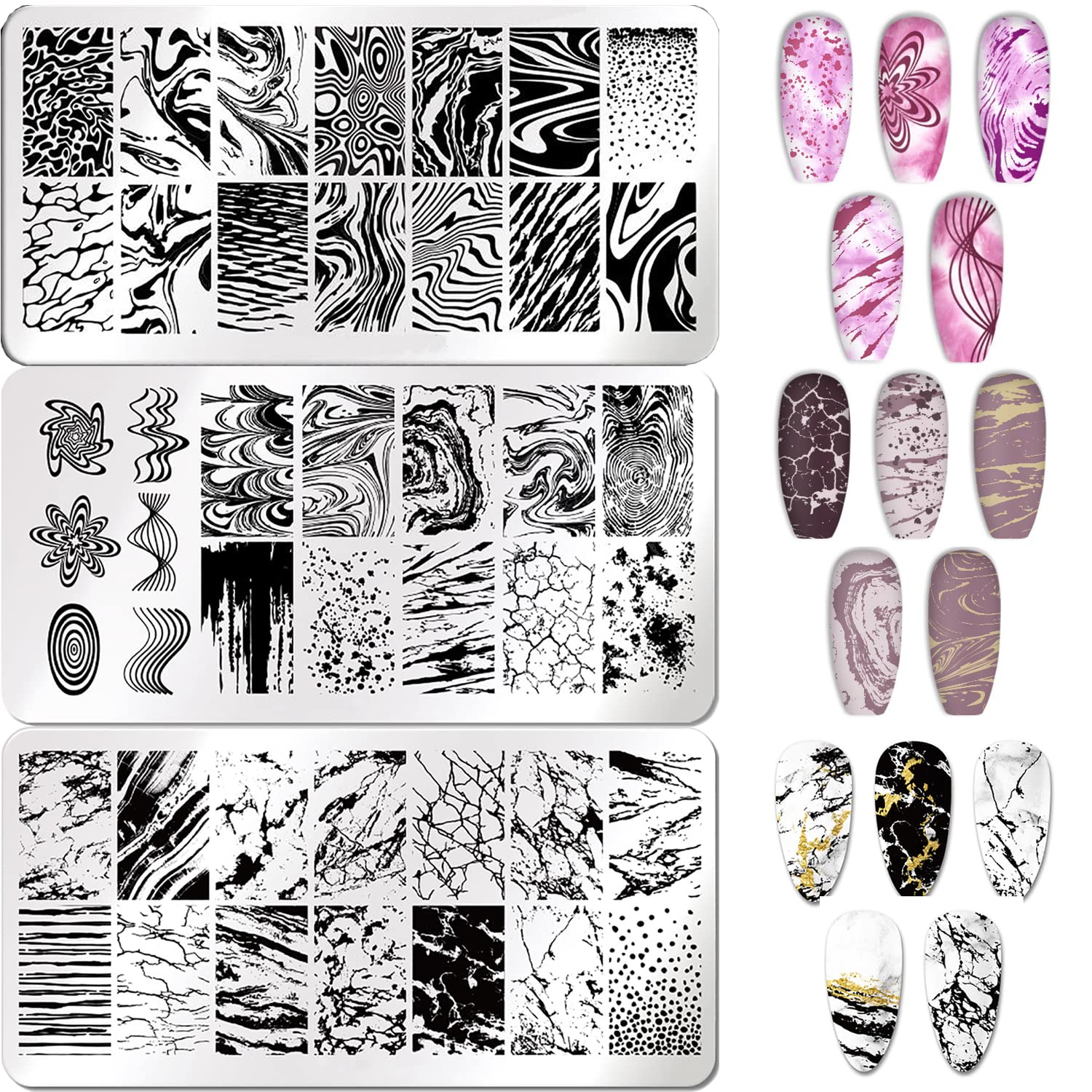 3 Pezzi Nail Stamping Piastre Francese Marmo A Strisce Nail Art Stampaggio Modello Marmorizzazione In Acciaio Inox Nail Design Stencil Strumenti