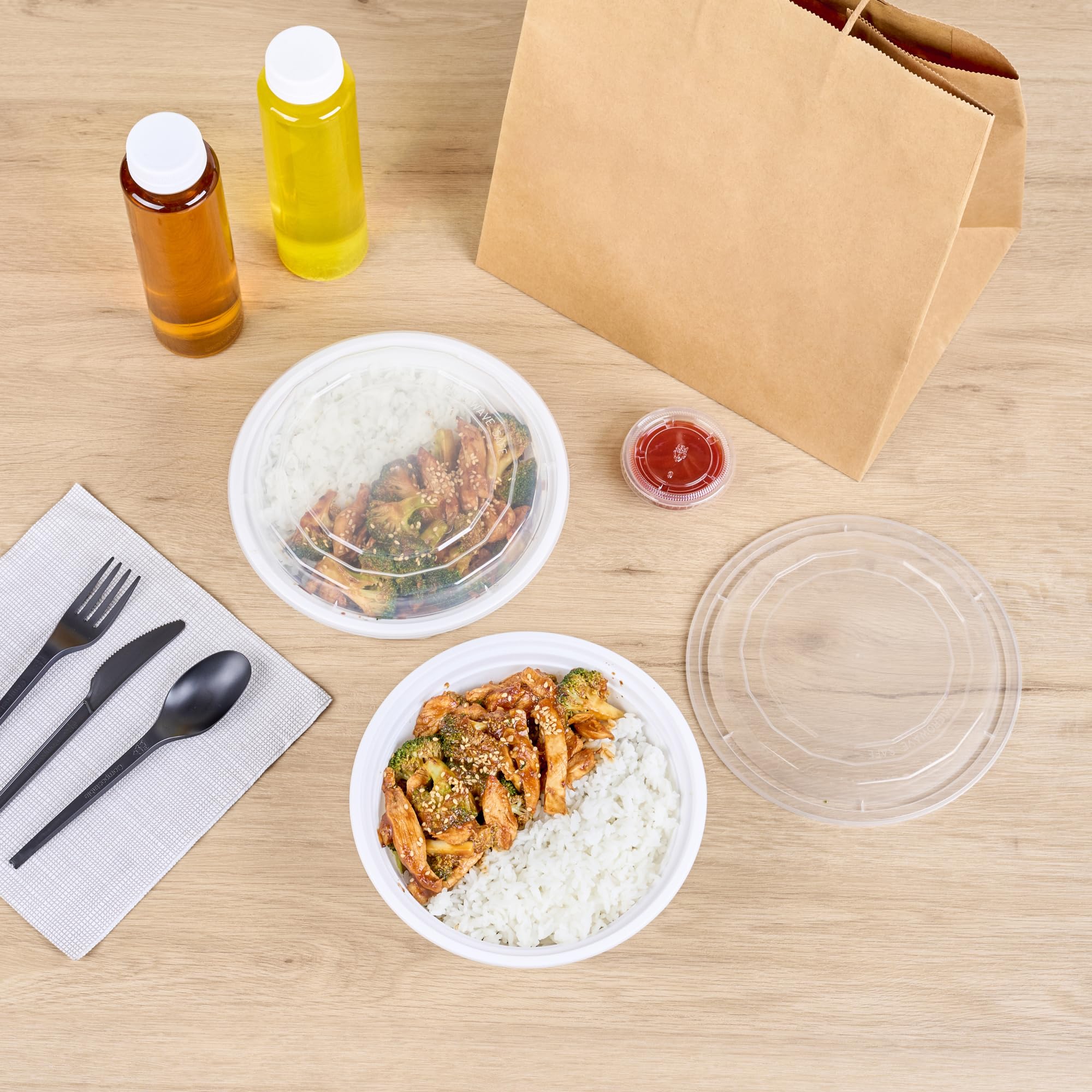 Restaurantware 100 Count Asporto Microwavable Collection Round PP To Go Box with Clear Lid