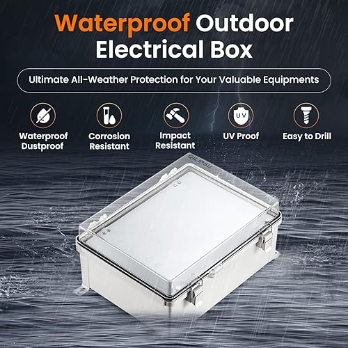Miniatura 88 de QILIPSU - Caja de conexiones de acero inoxidable con tapa, bisagras y placa de montaje, universal, impermeable IP67, plástico ABS, gris, recinto