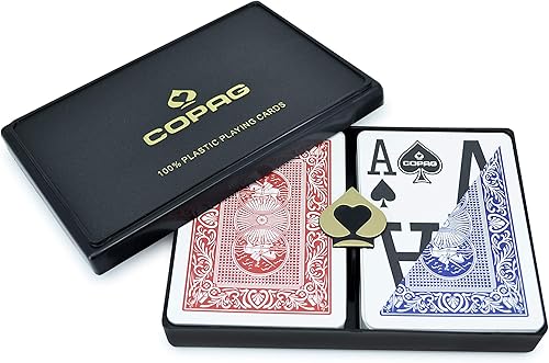 Copag Magnum Design - Juego de cartas de juego de 100 plástico tamaño póker magnum índice color rojoazul