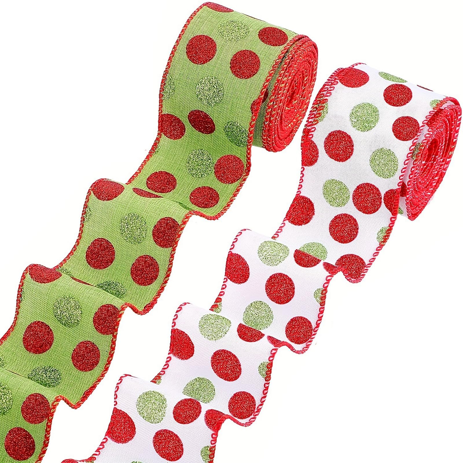 Lodoot Red+Green Festival Home & Garden Decorations Fabric Ribbon Embellishment With Christmas Pattern For Seasonal Home Decoration