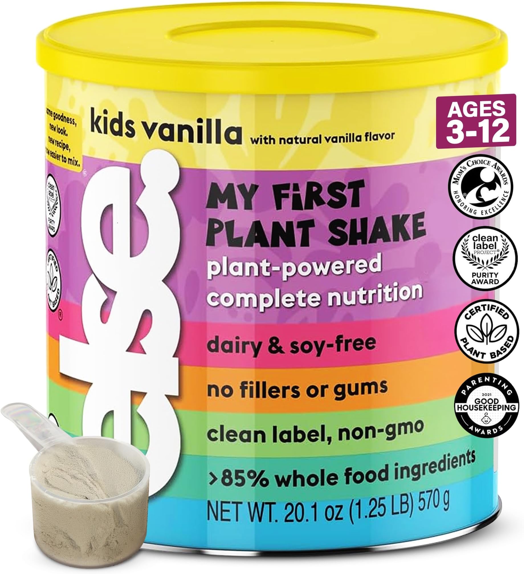 Plant-Based Kids Protein Shake, Protein Powder for Ages 2-12. Dairy-Free, Complete Nutrition Shake, 25 vitamins & minerals, Heathy Kids Snacks, Vanilla 1-Pack