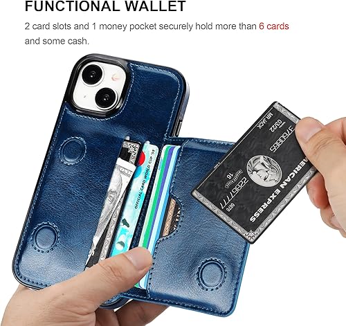 Miniatura 4 de KIHUWEY Funda compatible con iPhone 15 con tarjetero de cuero de primera calidad, cierre magnético oculto, duradero, a prueba de golpes, para iPhone