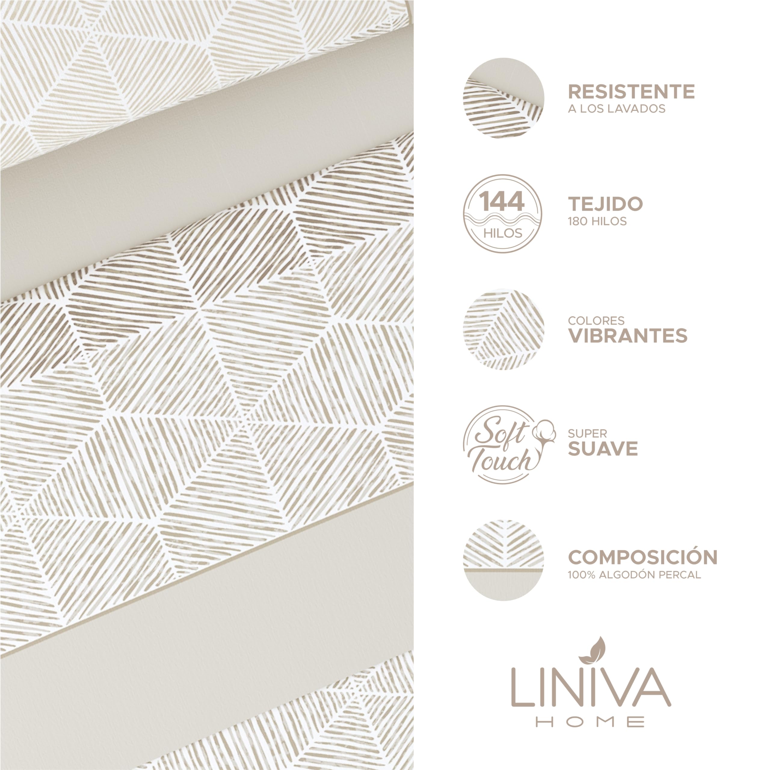 Liniva Home Juego de Sábanas Estampadas de Verano Algodón/Poliéster (Cama 150cm (1 Almohada), Bellagio-Beige)