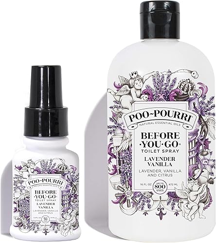 Poo-Pourri - Botella de recambio de vainilla de lavanda de 16 onzas y vainilla de lavanda de 1.4 onzas