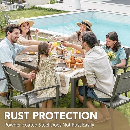 Miniatura 2 de Devoko Juego de comedor de 7 piezas para patio muebles de exterior con 6 sillas apilables y mesa rectangular juego de conversación familiar para