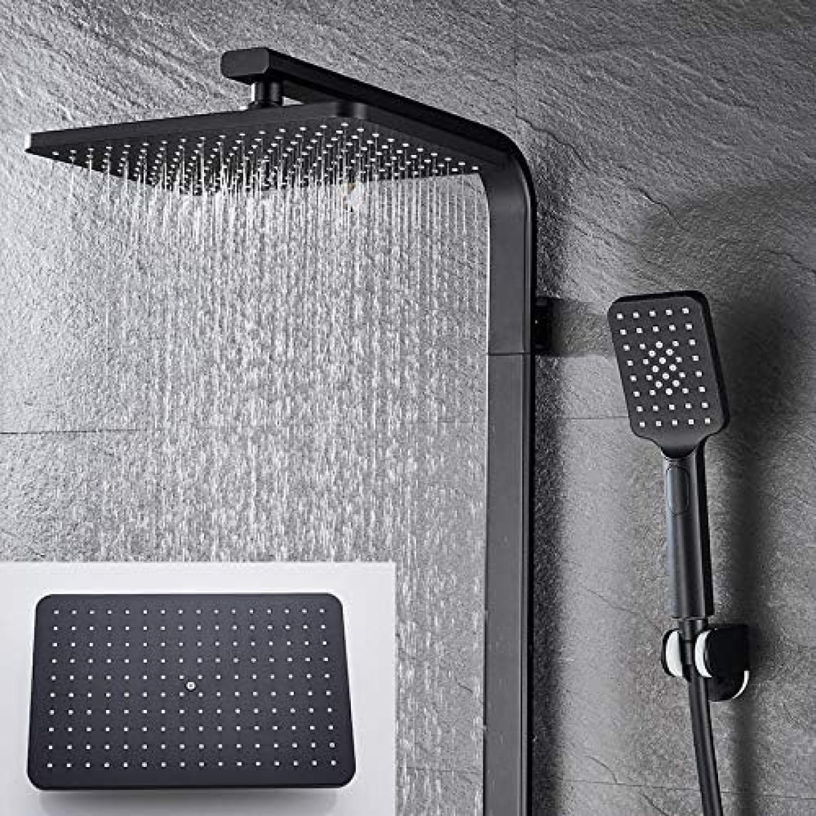VASDEV Juego de Grifo de Ducha Cromado Negro, Ducha Tipo Lluvia con Ducha de Mano de 3 vías, Mezclador de Ducha Negro, Grifo Mezclador para bañera y Ducha, Cromado, Negro Mate