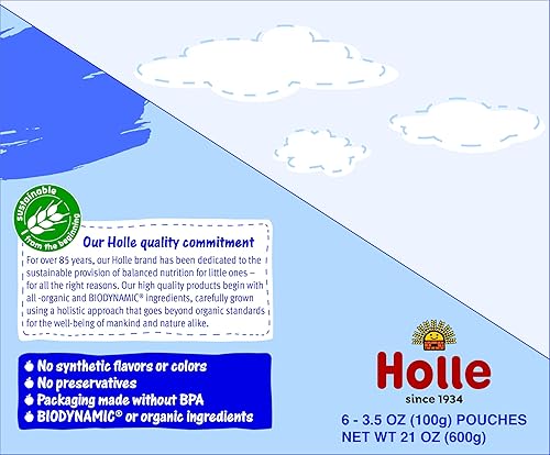 Miniatura 19 de Holle Bolsas orgánicas de comida para bebés, puré de plátano y llama para bebés con plátano, manzana, mango y albaricoque, (paquete de 6) bocadillos