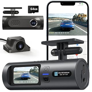 4K Dual Dash Cam Front and Rear 4K/1080P Full HD Dash Camera for Cars, 5G Wi-Fi & App Control car Camera with Night Vision, 170°Wide Angle, WDR, 24H Parking Mode, Free 64GB Card Included - Amazon product rated Grade A