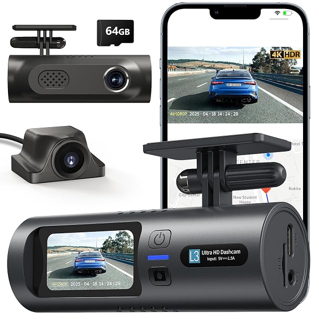 4K Dual Dash Cam Front and Rear 4K 1080P Full HD Dash Camera for Cars 5G Wi-Fi App