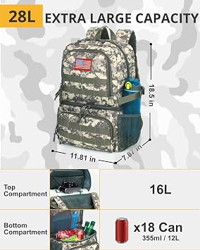 Tactical Double Deck Cooler Backpack for Men,Large Lunch Backpack with 2 Compartment,Soft Cooler Bag