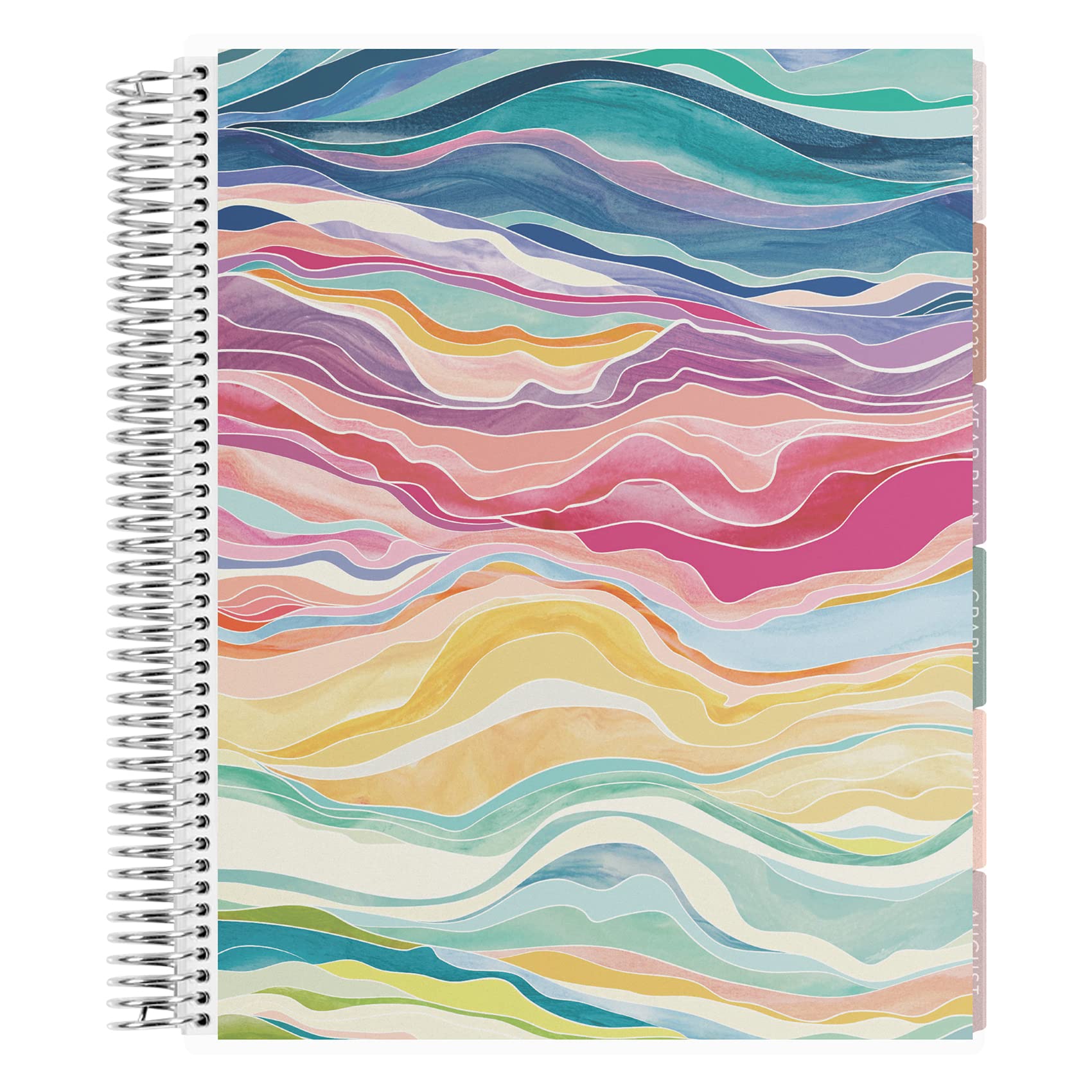 8.5" x 11" 12 Month Platinum Coiled Teacher Lesson Planner (Aug 2022 - July 2023) - Layers Colorful Cover + In Bloom Theme - 206 Pages Total. 80 Lb. Thick Mohawk Paper by Erin Condren.