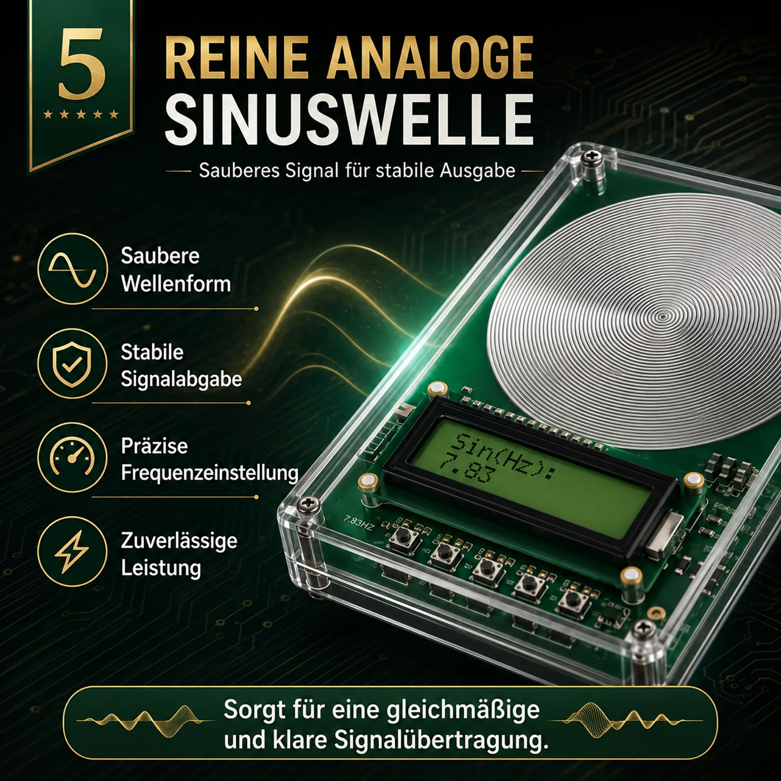 Schumann Frequenz Generator 7,83Hz mit Erweiterungsantenne, Einstellbar 0,01–200.000 Hz, Tragbarer Generator für natürliche Sinuswellen für Einschlafhilfe, Meditation, Stressabbau