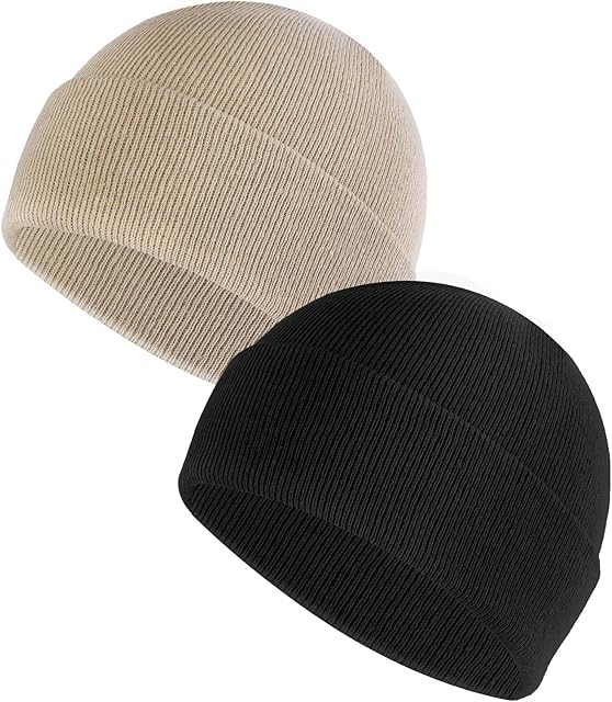 Sibba 2 Pieces Unisex Beanie Hat Soft Lightweight Winter Knit Cuffed Caps Fisherman Beanie Warm Windproof Skull Cap for Men and Women