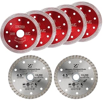 5Pcs 4.5" Tile Saw Blades + 2Pcs 4.5" Concrete Cutting Diamond Blades, with 7/8"-4/5" Arbor for Dry/Wet Cutting Porcelain Ceramicb Granite Masonry Brick Block.