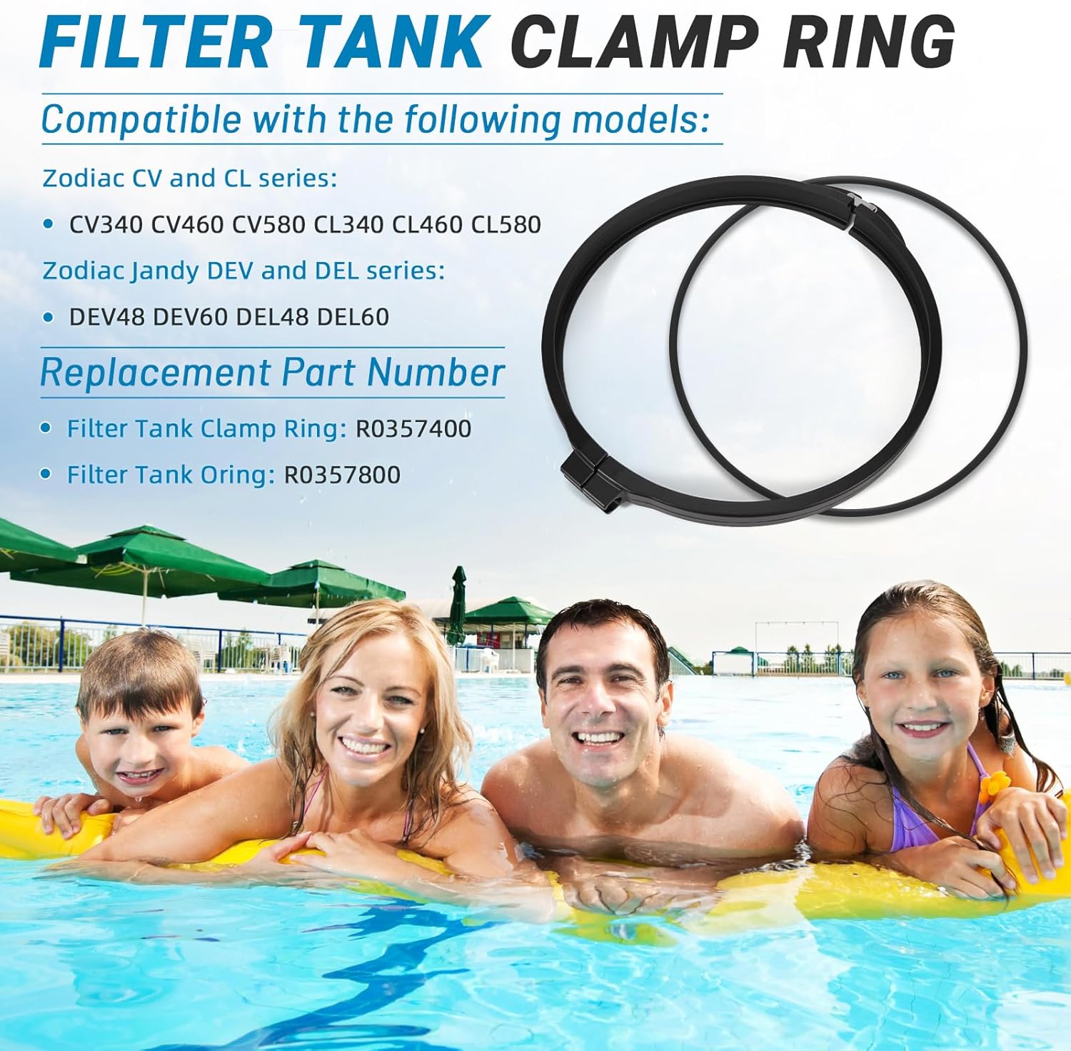 R0357400 Filter Tank Clamp Ring Compatible with Zodiac Jandy CV CL DEV DEL Series,Pool and Spa Filter Clean & Clear