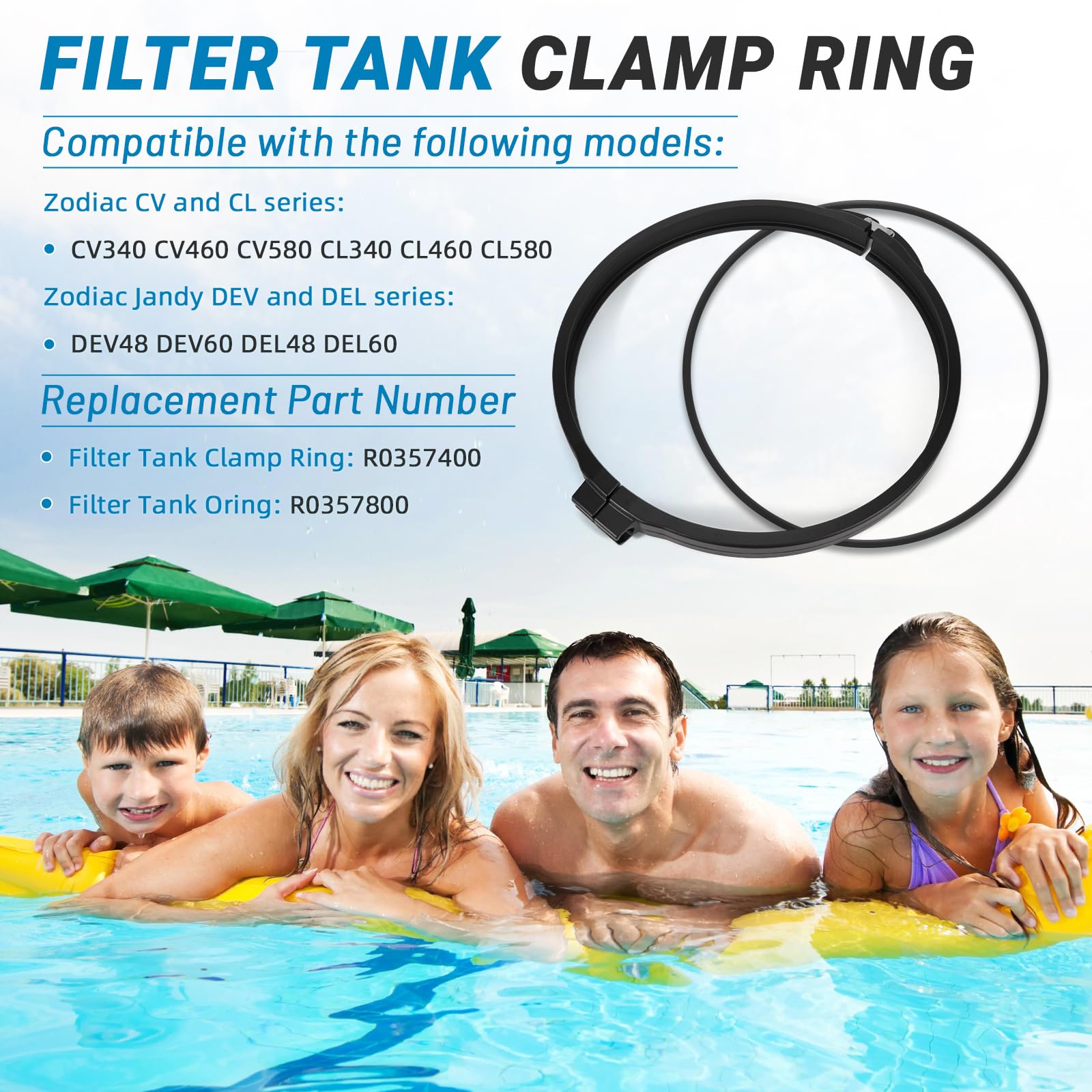 Abrazadera de control de tensión, anillo de abrazadera de tanque compatible con Zodiac Jandy CV CL DEV DEV DEV, filtro de piscina y spa limpio y transparente