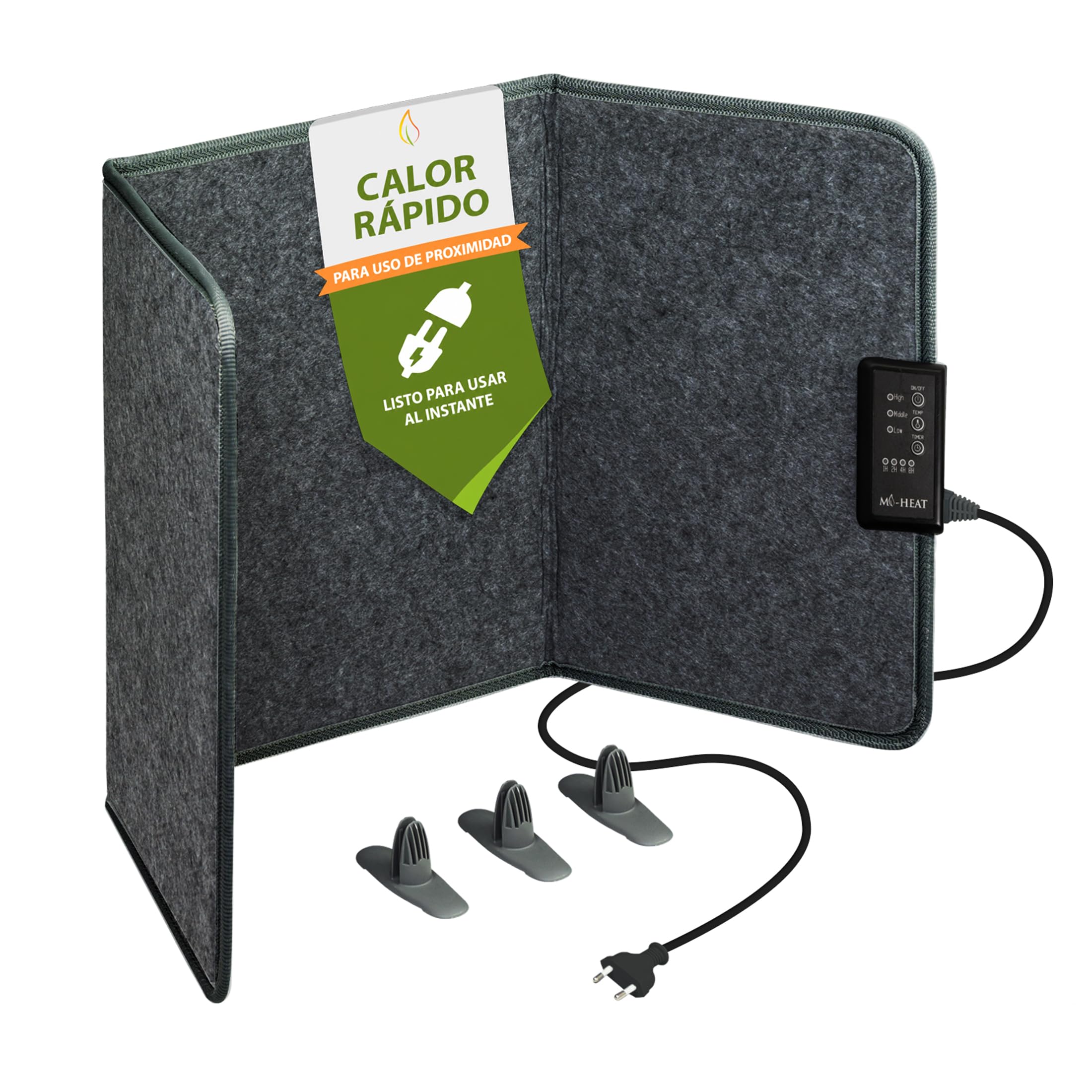 Mi-Heat Calefactor Infrarrojos Plegable (260W) – Panel Calefactor Bajo Consumo para Escritorio y Teletrabajo – Estufa para Pies y Piernas con Temporizador, Gris