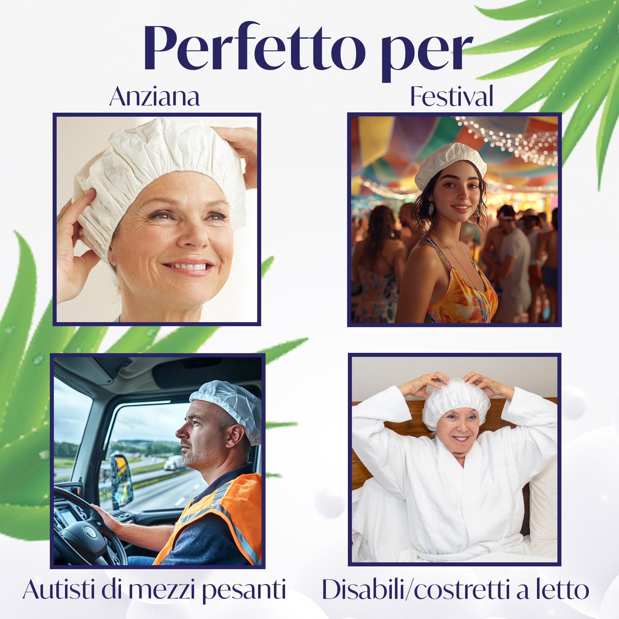 Pure Ease Cuffia Shampoo per Allettati - Lavaggio Capelli per Disabili con Salviette Capelli, Ideale per Anziani e Persone Allettate, Formula Delicata, Perfetta per Strutture Sanitarie (Pack of 5)
