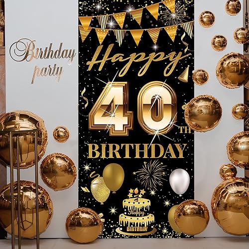 Miniatura 5 de Cartel para puerta de cumpleaños número 40, decoración de feliz cumpleaños 40 para mujeres y hombres, telón de fondo de cumpleaños de 40 años,