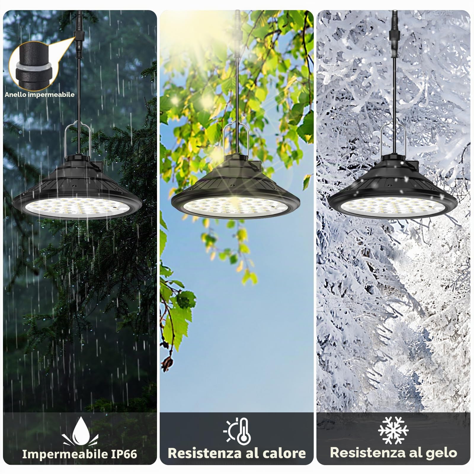 Qoolife Luci solari per esterni ed interni, 4500 mAh, 3 colori/4 modalità, lampada LED solare sospesa con telecomando, IP66, resistente all'acqua, ricarica USB, lampada a sospensione per giardino