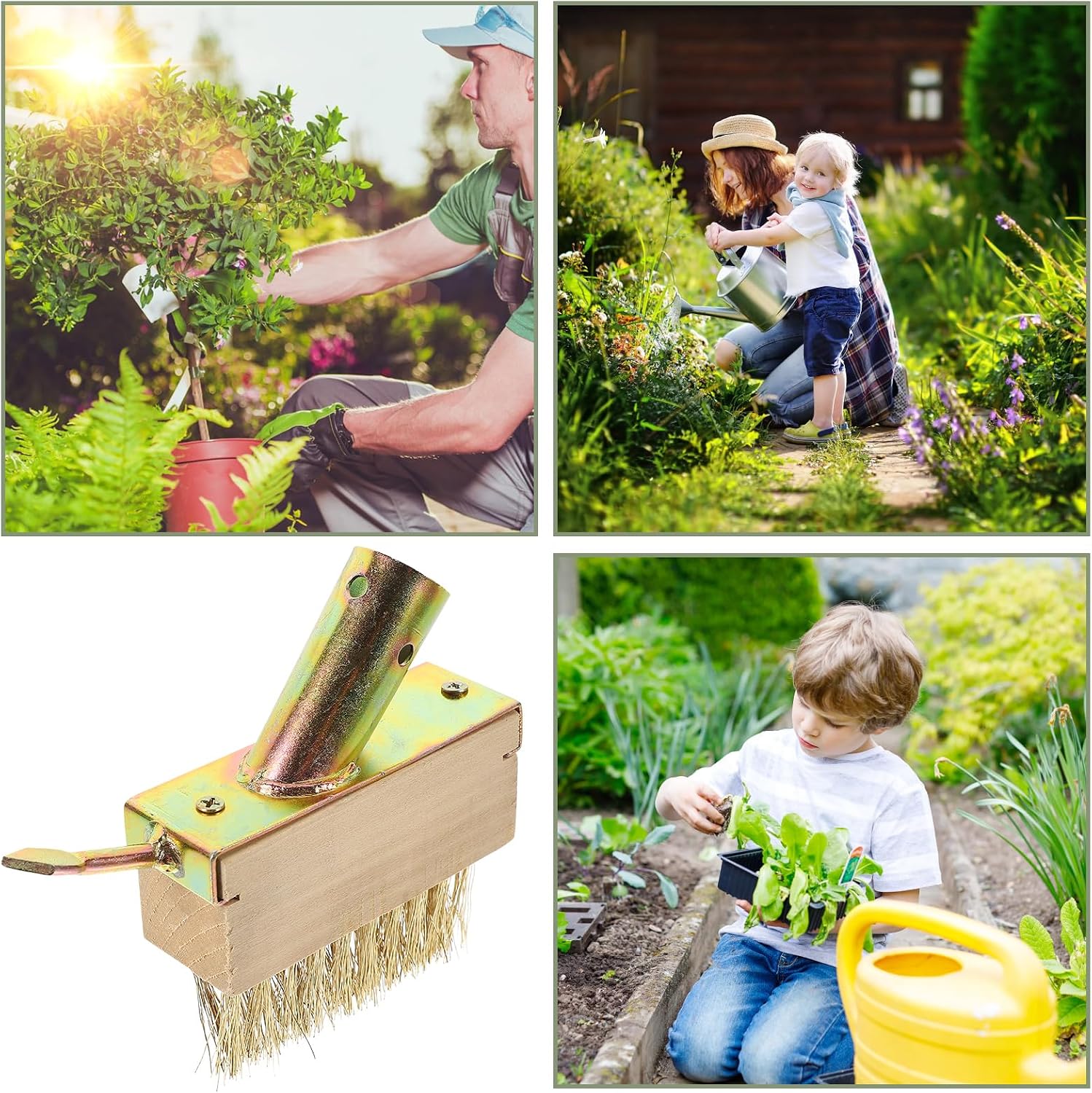 DOITOOL Steel Wire Weeding Brush with Wooden Handle for Lawn and Patio Turf Edger and Grout Rake Tool for Removing Weeds from Paving Joints Sidewalk Cracks and Driveways
