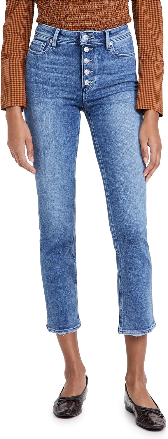 PAIGE Women's Cindy Vintage High Rise Exposed Buttonfly Straight Leg Jean