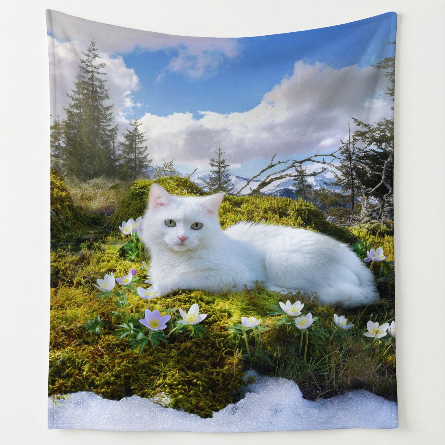 Générique Couverture Plaid Flanelle 150cm x 200cm Épais Couvertures Polaire d'automne Chaud, Réalisme Paix Chat Moelleuse Légères Blanc Vert Couvertures pour Lit ou Canapé