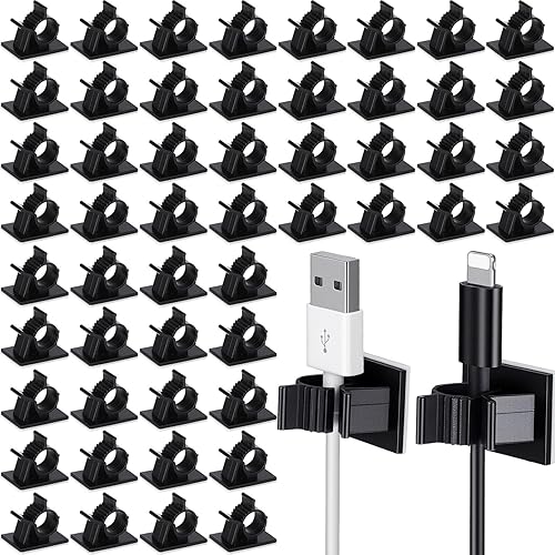 50 clips de alambre adhesivos, pinzas de cable negras, clips de cable ajustables, clips de cable ajustables, clips de gestión de cables adhesivos,