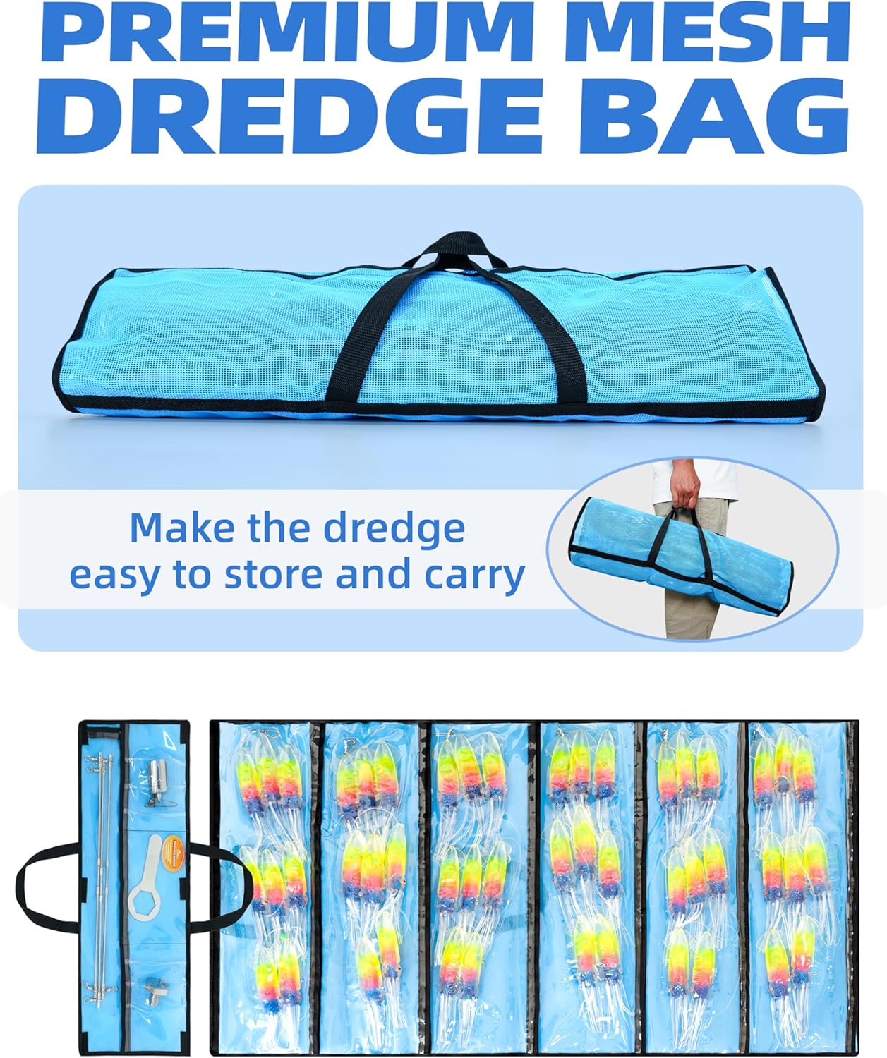 BLUEWING 20"/36"/48" Collapsible/Foldable Fishing Dredge Offshore Fish Teaser Saltwater Trolling Tool with 2.5in Head and 5mm Stainless Steel Rod for Big Game