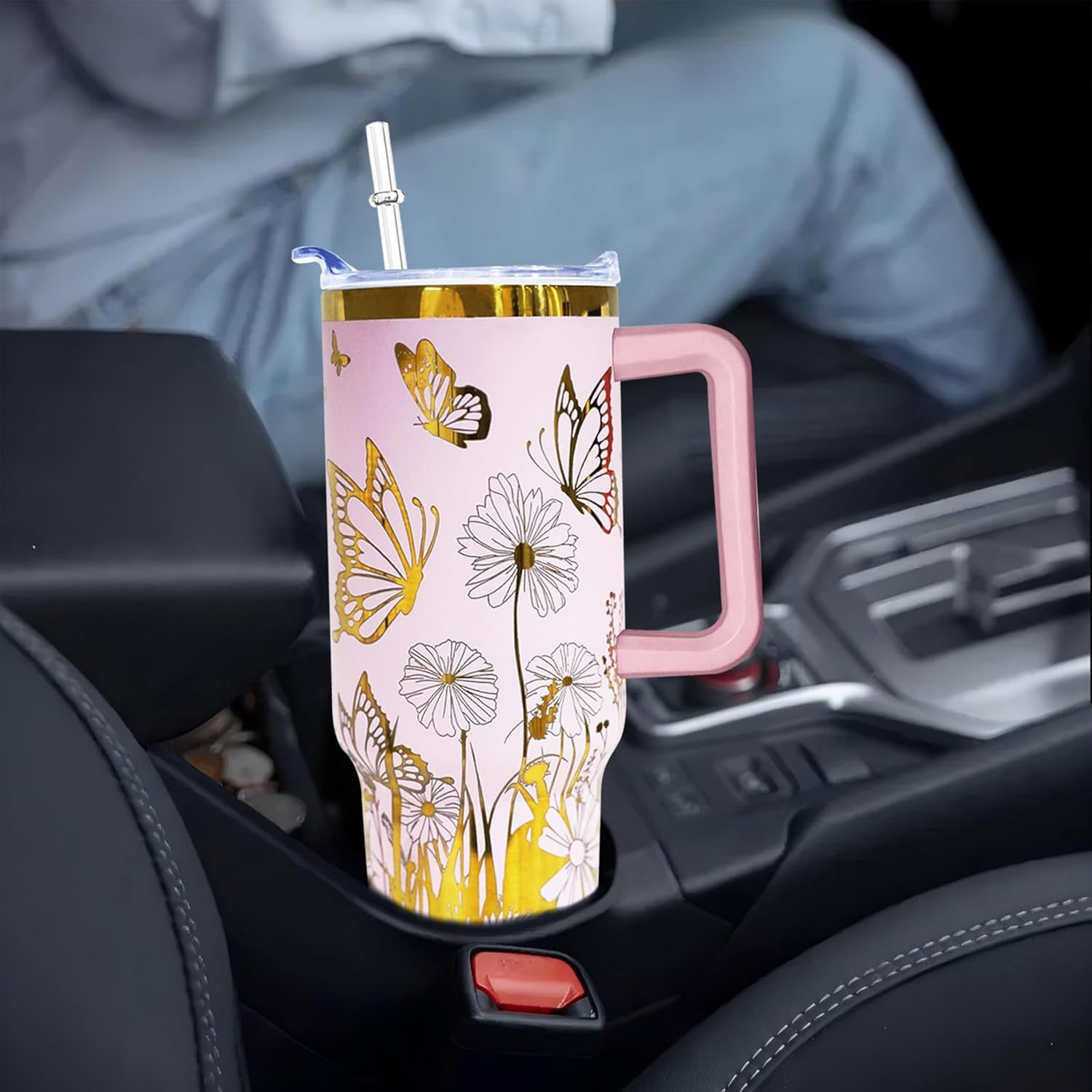 40 oz Butterfly Laser Engraving Tumbler With Handle With Lid Straw Double Insulated Travel Coffee Cup Butterfly Travel Accessories Must Have Gifts For Women - Image 4