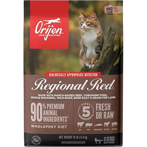 ORIJEN® Dry Cat Food, Grain Free, Premium, High Protein, Fresh & Raw Animal Ingredients, Regional Red, 12lb