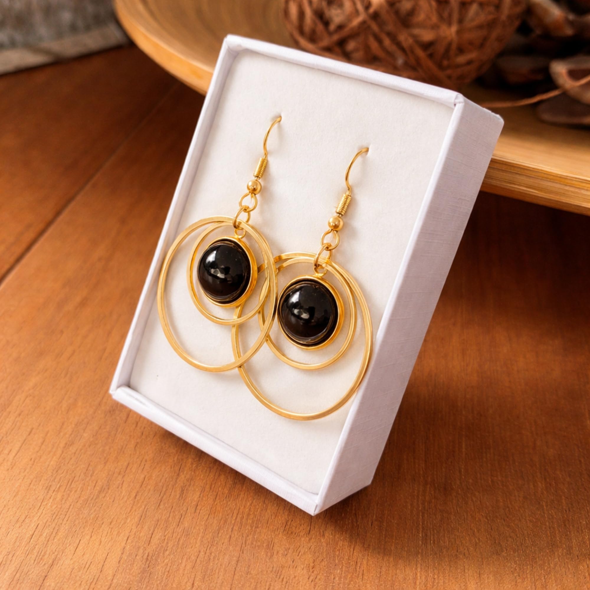 ASTER ALHELÍ Pendientes Aro Mujer Chapados en Oro con Piedra Natural Doble Aro Colgante