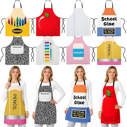 8 Pcs Group Halloween Costumes Teacher Stationery Aprons for Adults
