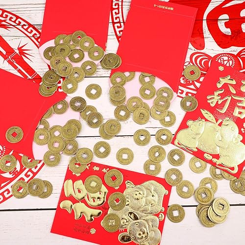 Miniatura 15 de Boao 100 monedas chinas de Año Nuevo chino Feng Shui monedas I-ching adorno para riqueza y buena suerte (0.8 pulgadas)