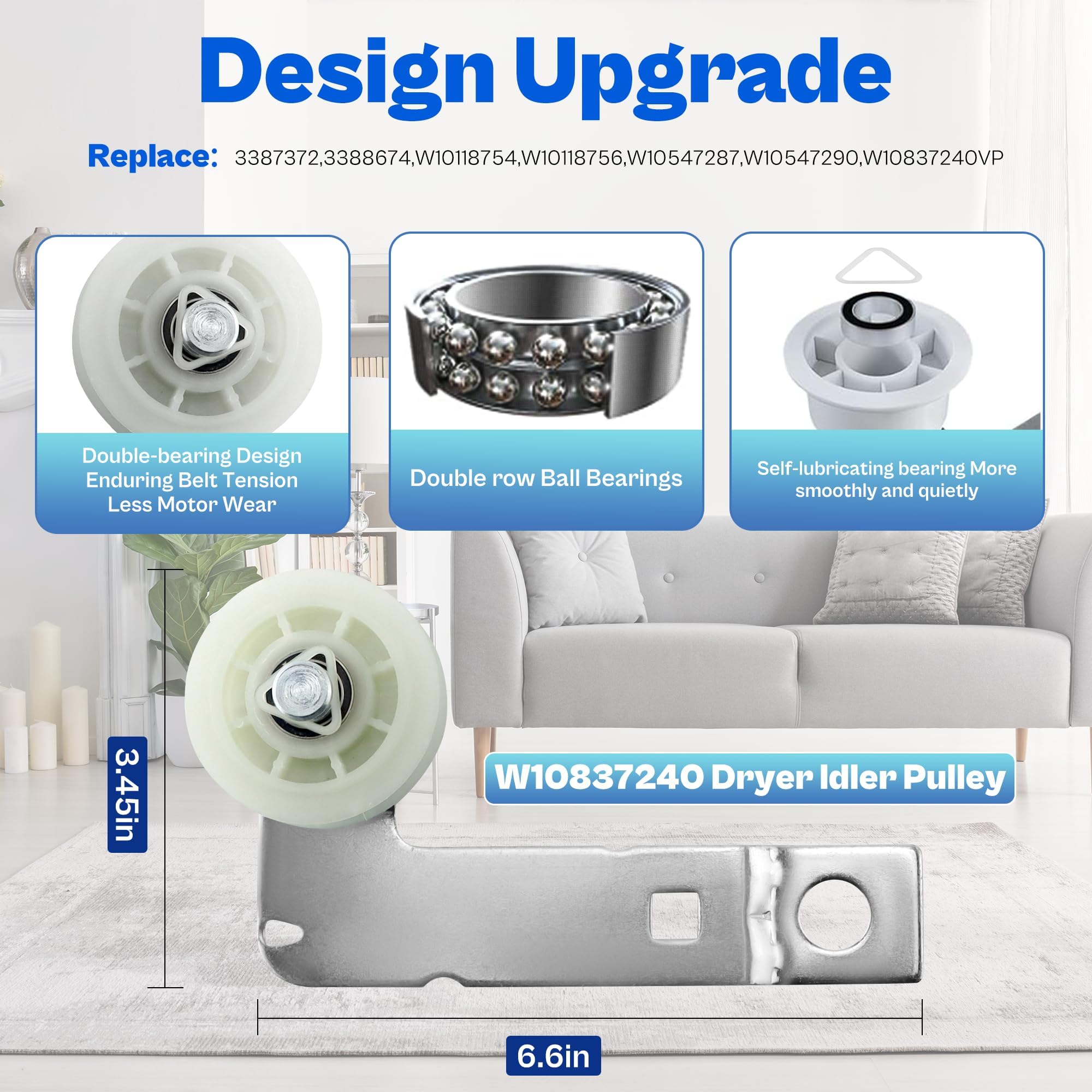 【Actualizado】W10837240 y 4392067 Kit de reparación de secadora para Whirlpool Mayt-ag Kenmore KitchenAid-Cabrio Piezas de secadora Duet Piezas de secadora Bravos XL Piezas de secadora Elite Kit de