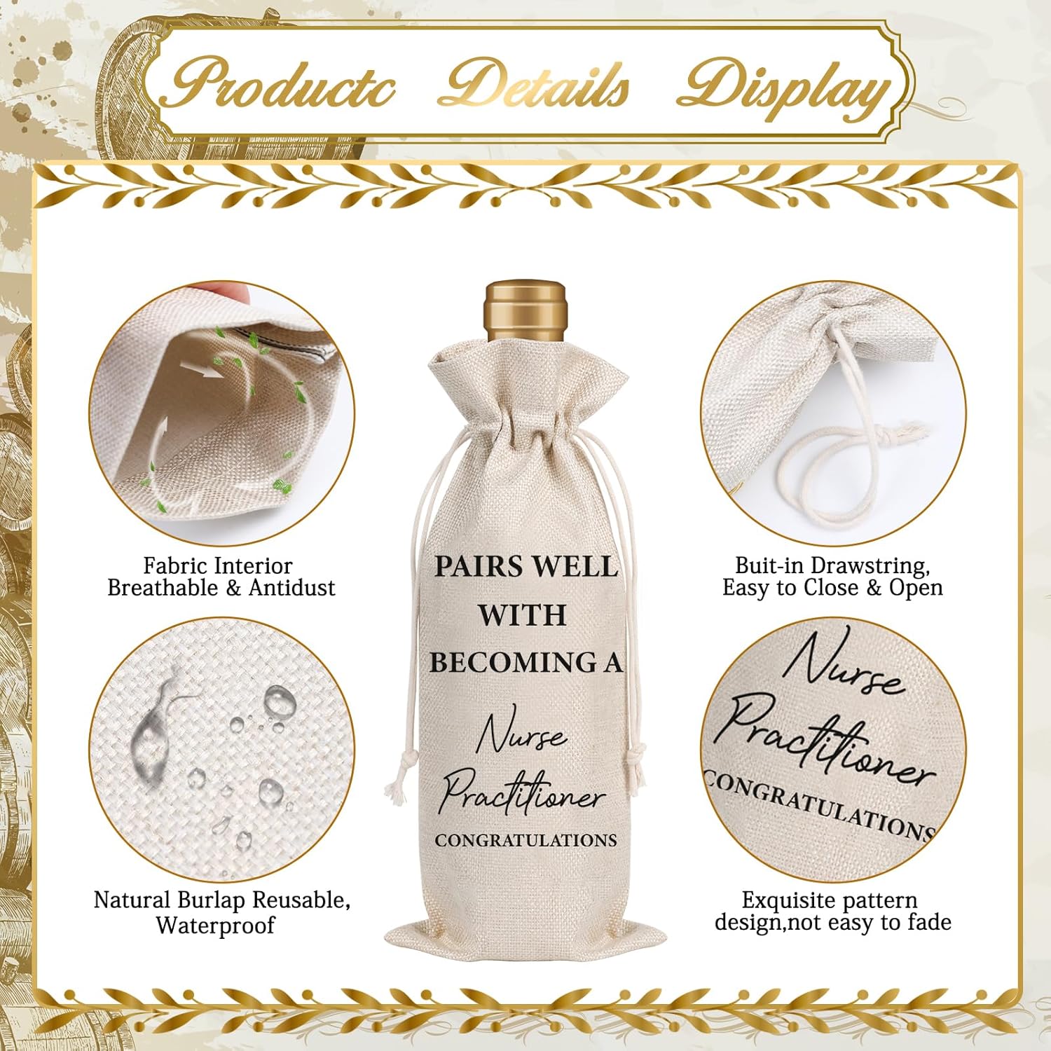 Wxiben Nurse Practitioner Gifts for Women - Nurses Graduation Gift Wine Bag Nurse Week Gift Nurses Appreciation Gifts Soft Burlap Wine Gift Bags for Nursing School Doctor Nurse Practitioner - Image 3
