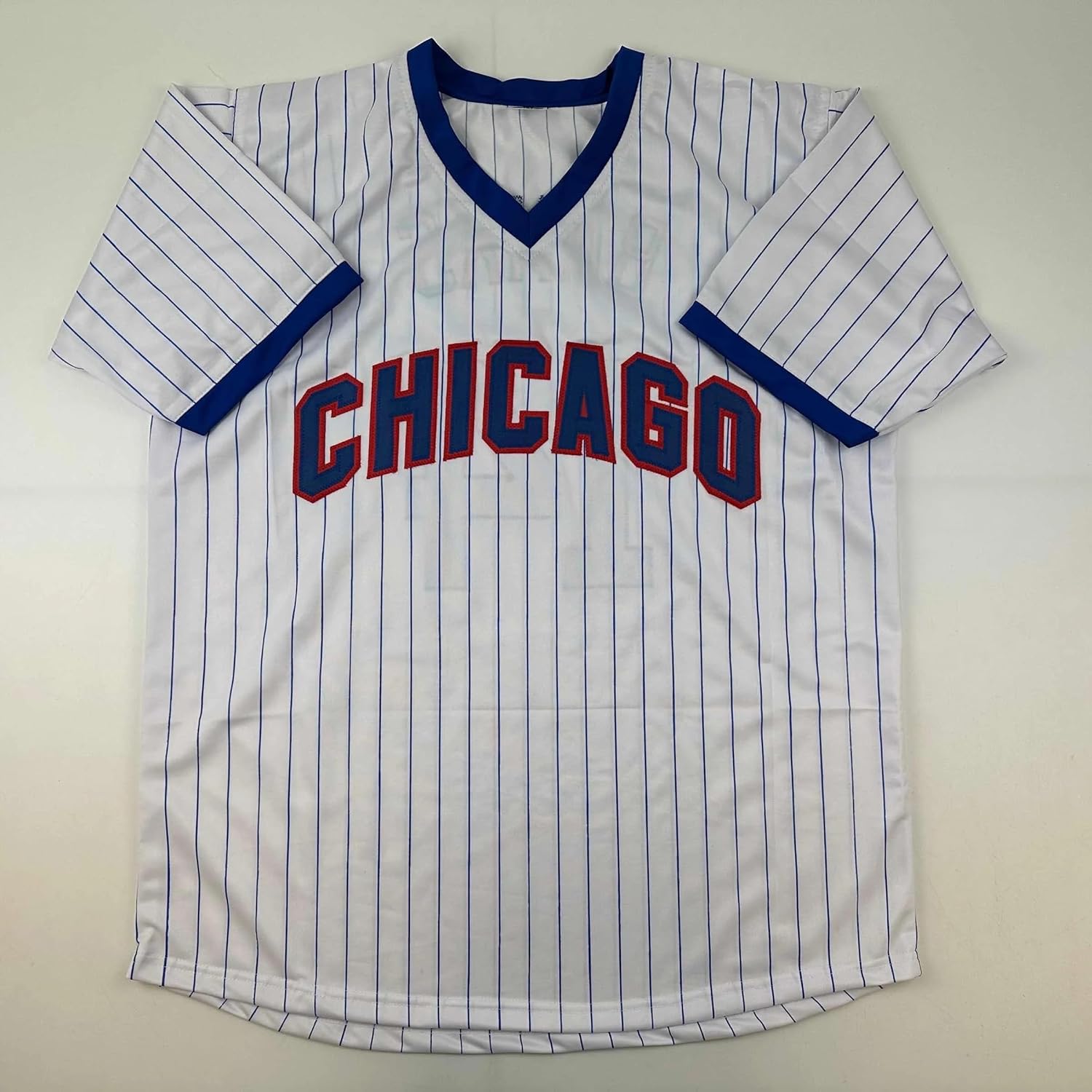 Facsimile Autographed Ernie Banks Chicago Pinstripe Reprint Laser Auto Baseball Jersey Size Men's XL