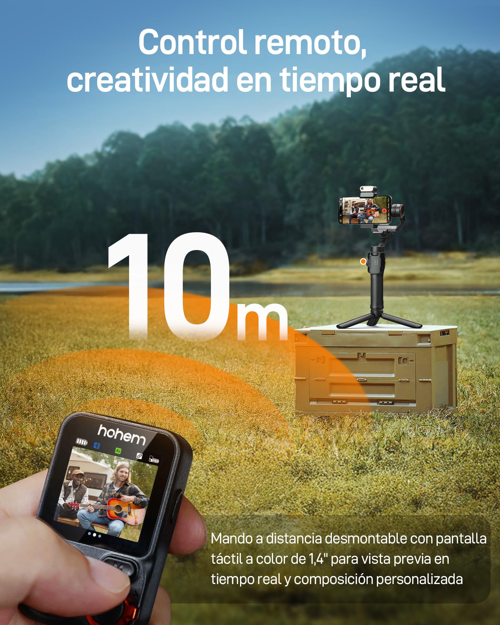 hohem iSteady M7 Gimbal Smartphone, Estabilizador de Cardán para teléfono con Seguimiento AI, Control Remoto táctil Desmontable 1,4", Barra Extensible integrada, luz de Relleno, para Video, Youtube