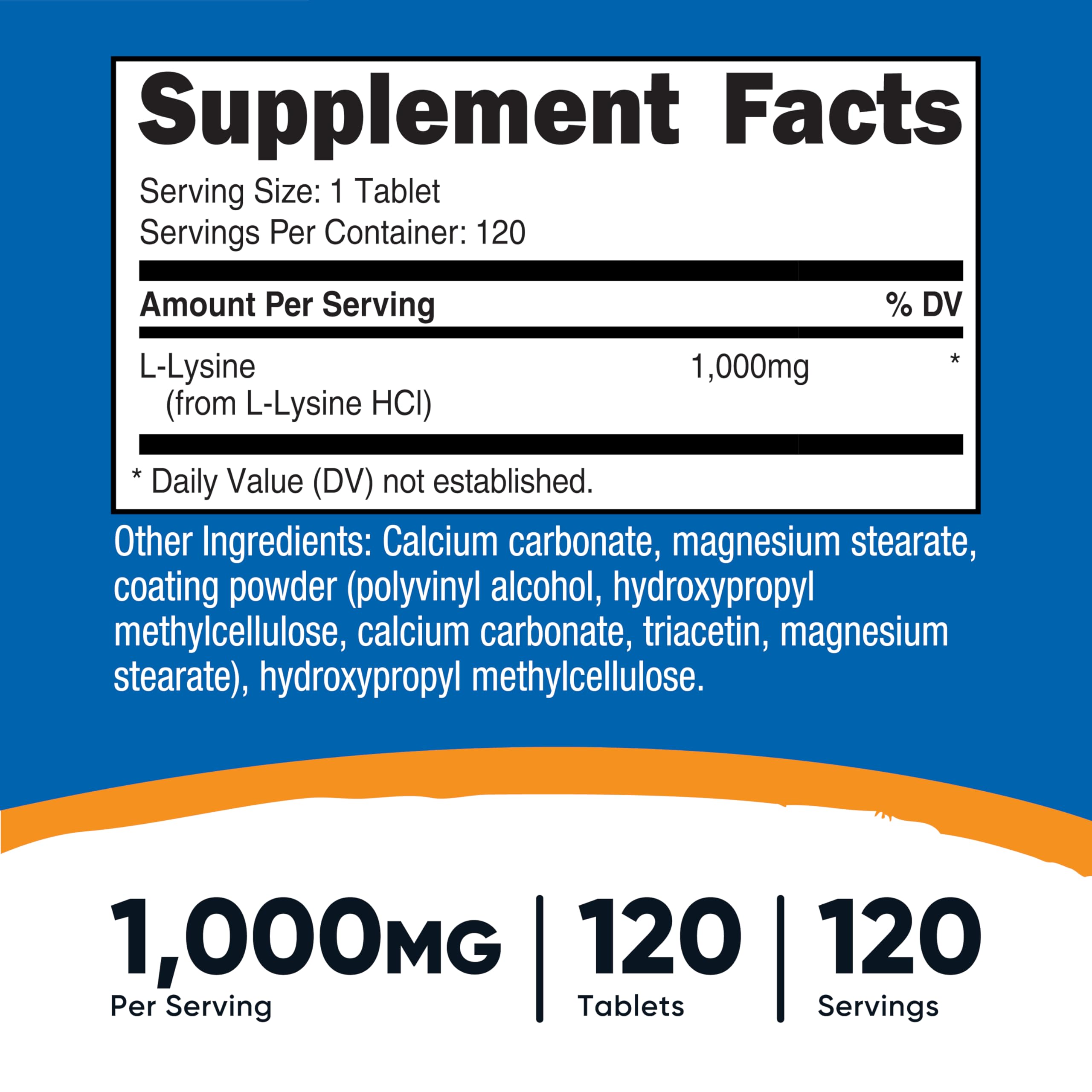 Nutricost L-Lysine (1000mg) 120 Tablets, Gluten Free — Amazon image 2