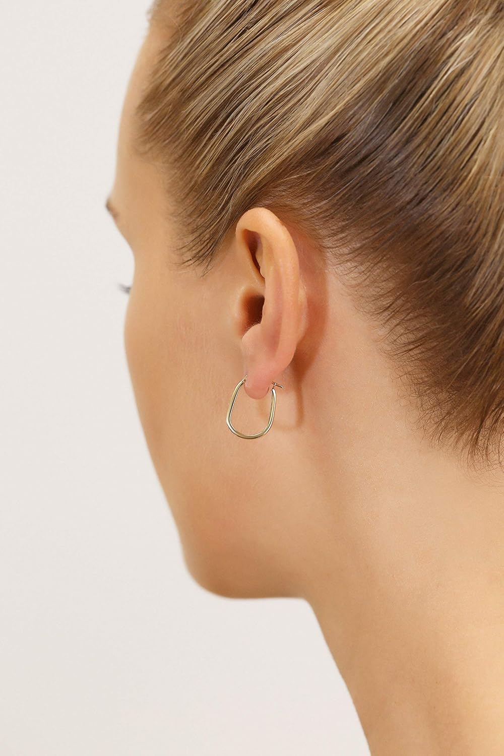 TILO JEWELRY 14k White Gold Small Rectangular Tube U-Shape Hoop Earrings
