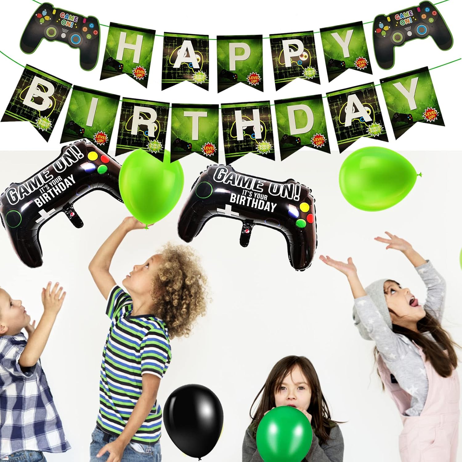10th Birthday Decorations for Boys Gaming Party Decorations Set for Gamers Happy Birthday Banner Game Controller Balloons Black Green Balloons for Kids Teenagers Party Supplies - Image 4
