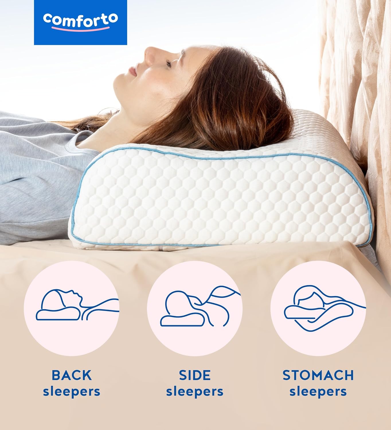 Memory Foam Pillow for Sleeping 23.6x15.7 - Pillow with Cooling Cover - Contour Orthopedic Pillows for Side Sleepers with Cervical Neck Support Curve for Shoulder and Neck Pain Relief