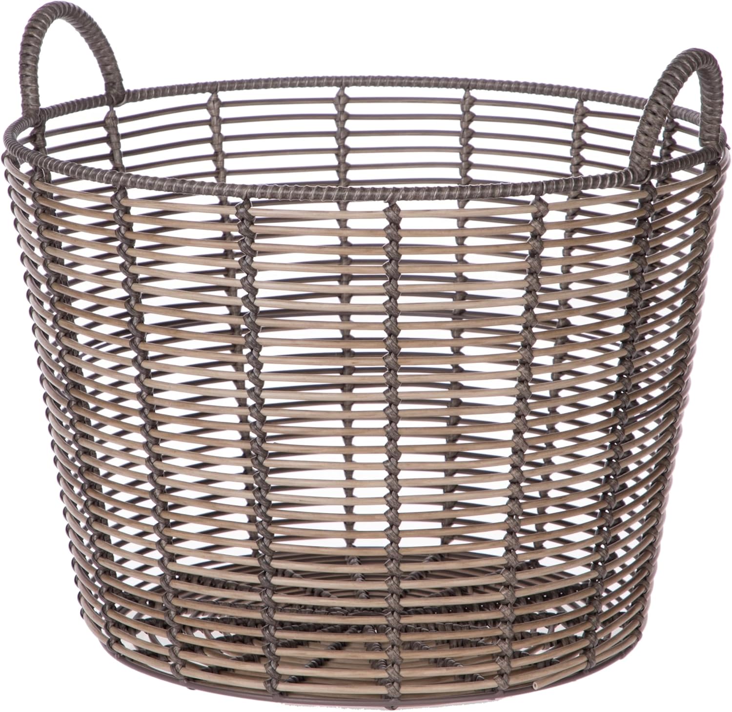 Extra Large Round Poly Rattan Decorative Storage Basket with Handles, 18.7 in x 16 in