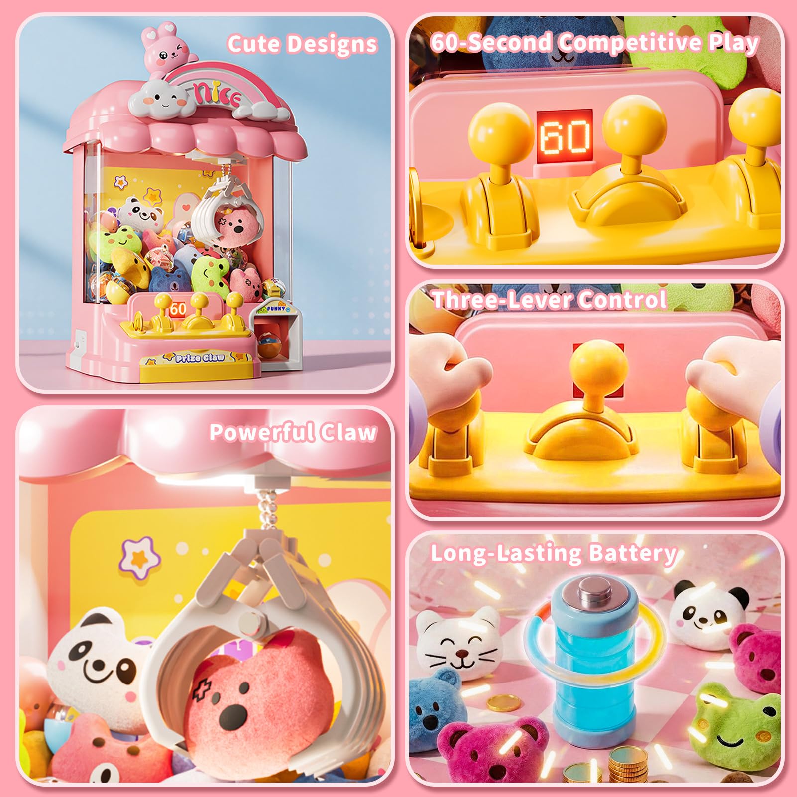 Giocattolo mini macchina premi con coniglietto JeeMoien per bambini, distributore con regolazione volume e musica, adatto 3-8 anni, regalo compleanno e feste per bambine 3,4,5,6,7,8 anni