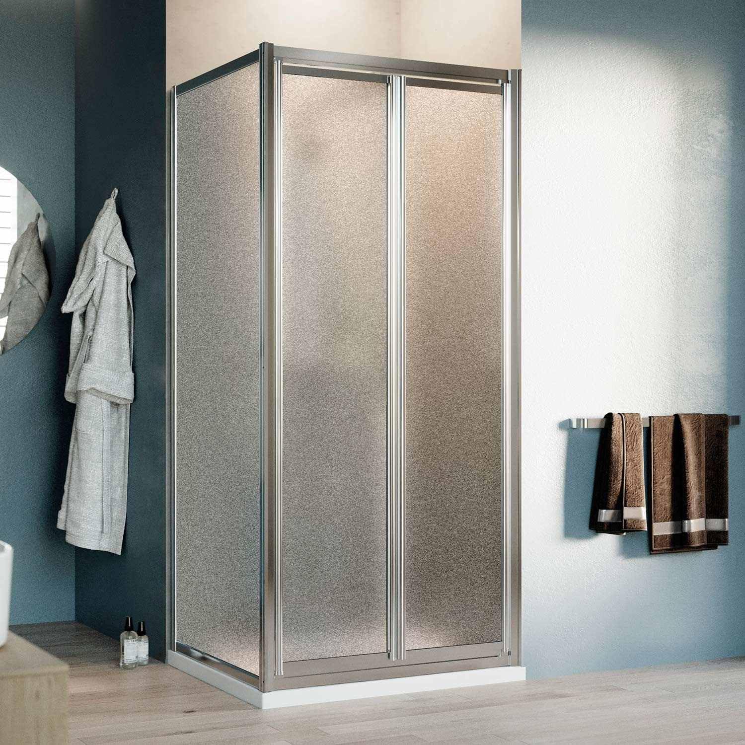 Idralite Cabina de Ducha en ángulo 75x75CM H198 Cristal Opaco Fijo+Saloon 2 Puertas Batientes 75 Mod. West