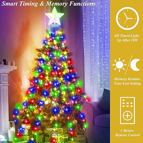Miniatura 4 de aneeway Luces para árbol de Navidad, 410 luces LED de hadas de Navidad con función de memoria y 8 modos, 6.6 pies x 16 luces de cadena con